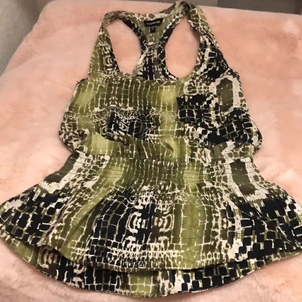 Bebe 100% silk snake print racerback tank